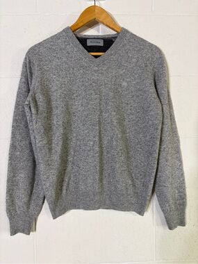 Christian Berg Gray Wool Blend Tight-Knit V-Neck Pullover Sweater Men's Size M